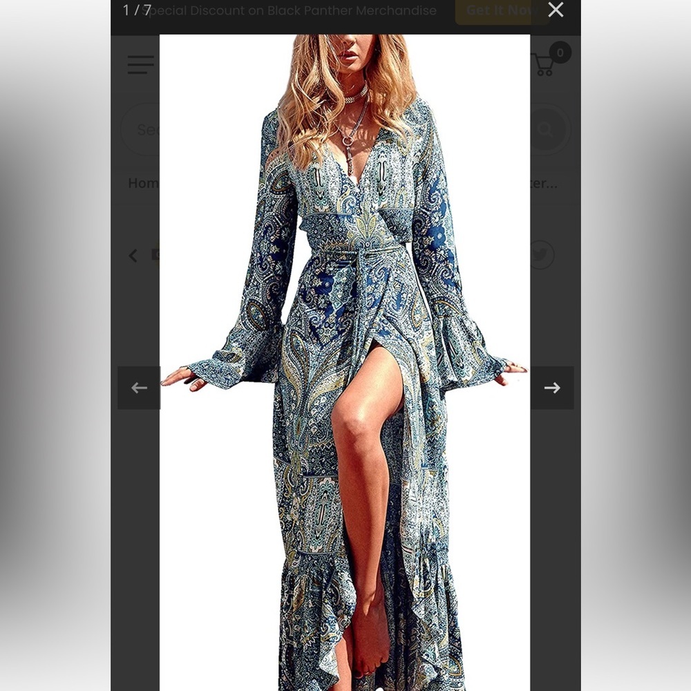 R. Vivimos Women’s Summer Long Sleeve Cardigan Sexi Maxi‎ Dress. Size S
